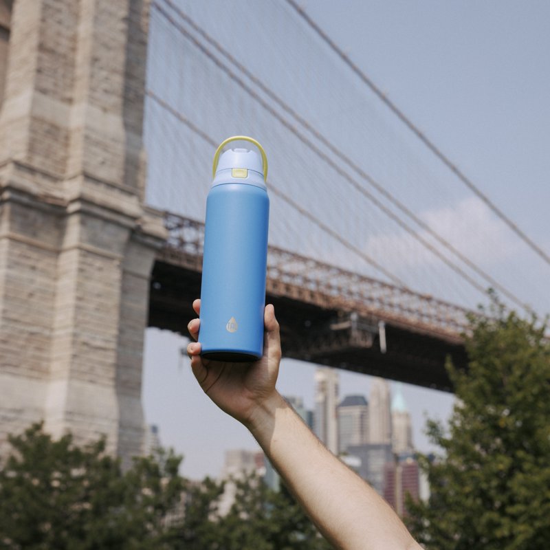 24oz Stainless Steel 2-in-1 Water Bottle with Straw & Chug - Neon Blue