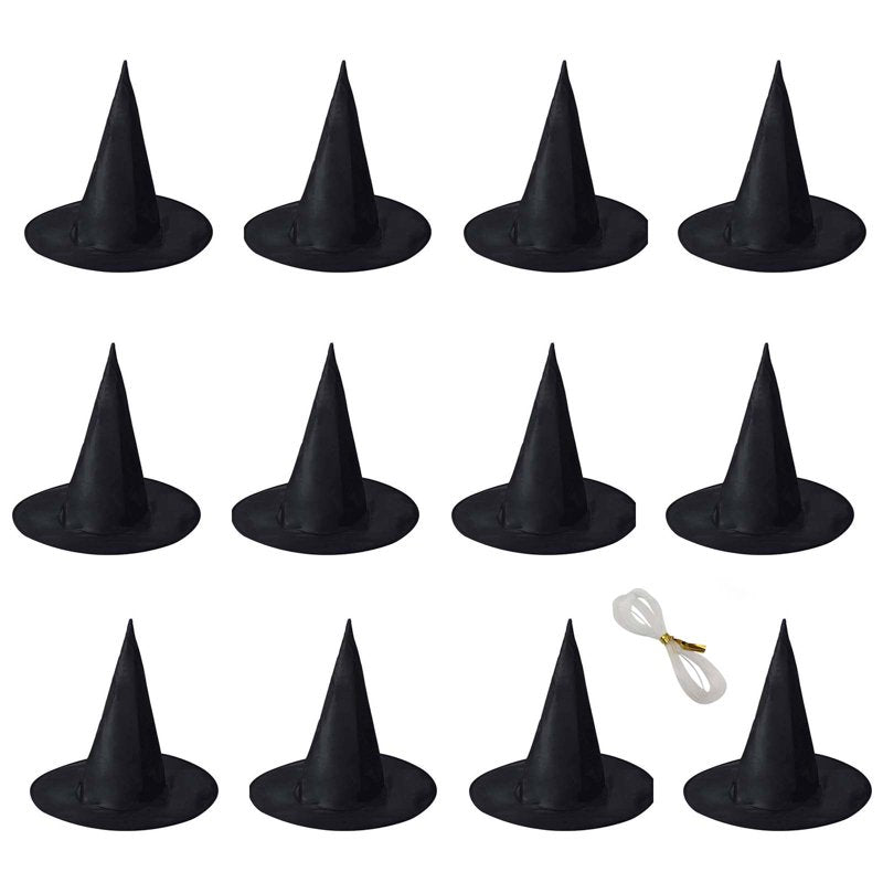 Halloween Witch Hat Set - Black Hanging Witches with Rope, 14-Inch, Variation #20