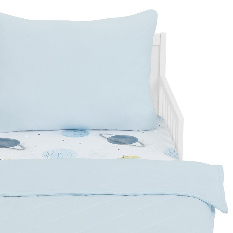 Toddler Bed Set with Organic Cotton Fitted Sheet & Comforter - Space Adventure Arctic Blue