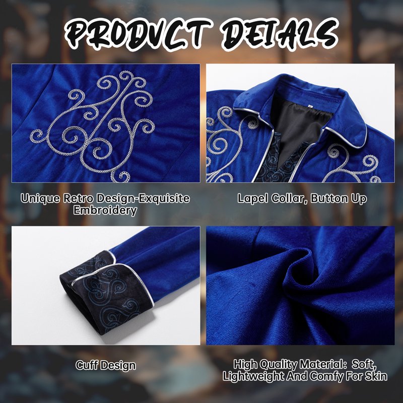 Men's Medieval Steampunk Tailcoat Jacket - Gothic Victorian Frock Coat, Blue, Small