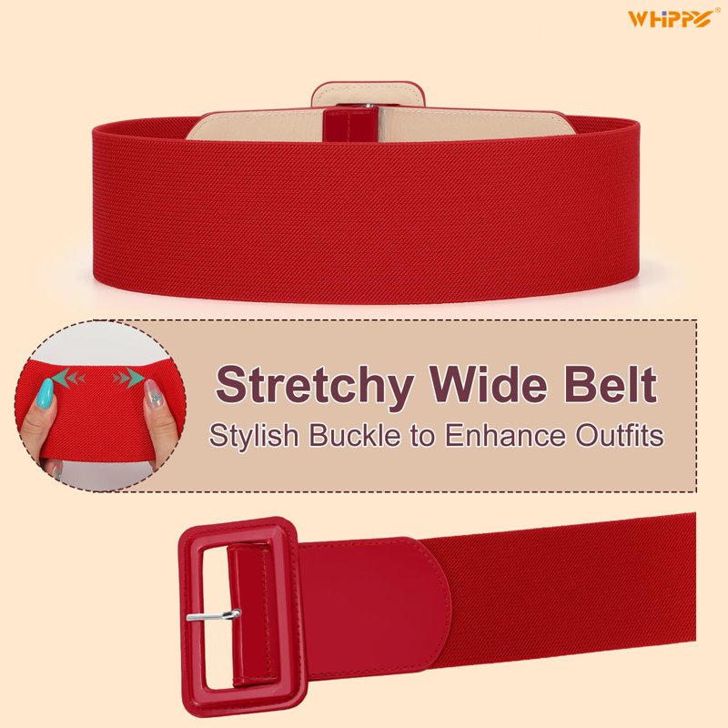 Red Wide Elastic Waist Belt for Dresses Women Fashionable Retro Style Adjustable