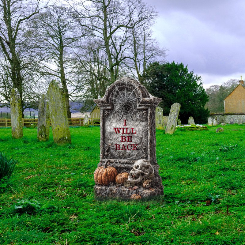 Halloween Tombstone Yard Stakes with Creepy Spider & Skull Gravestones - Variation 2#C