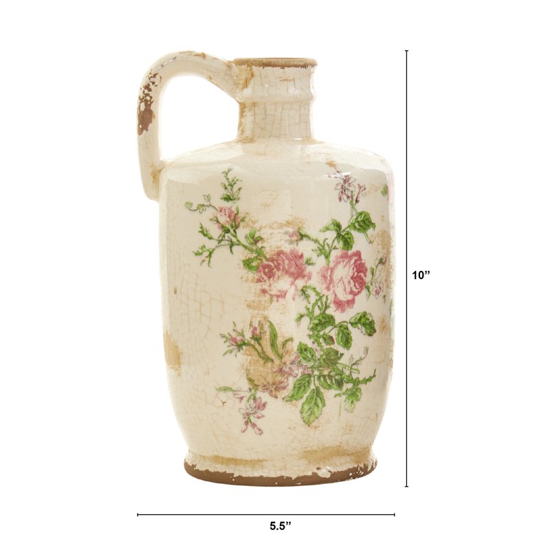 10-Inch Tuscan Ceramic Floral Print Pitcher - Indoor Decor