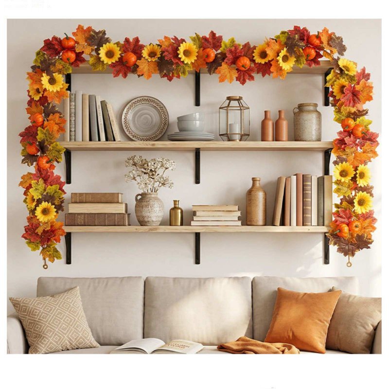 Halloween Fall Maple Leaf Garland with Sunflower for Thanksgiving Decor - Halloween Decor P-C