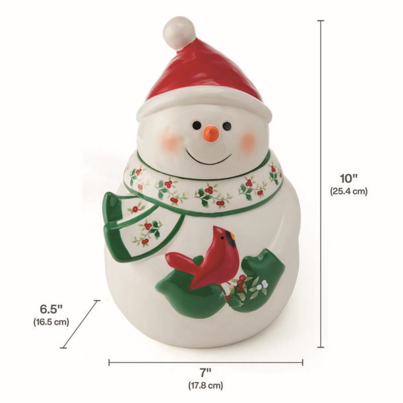 Winterberry Snowman Cookie Jar - 10 Inch Dolomite Design