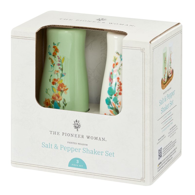 Ceramic Painted Meadow Salt & Pepper Shaker Set with Tray - 8 Pack