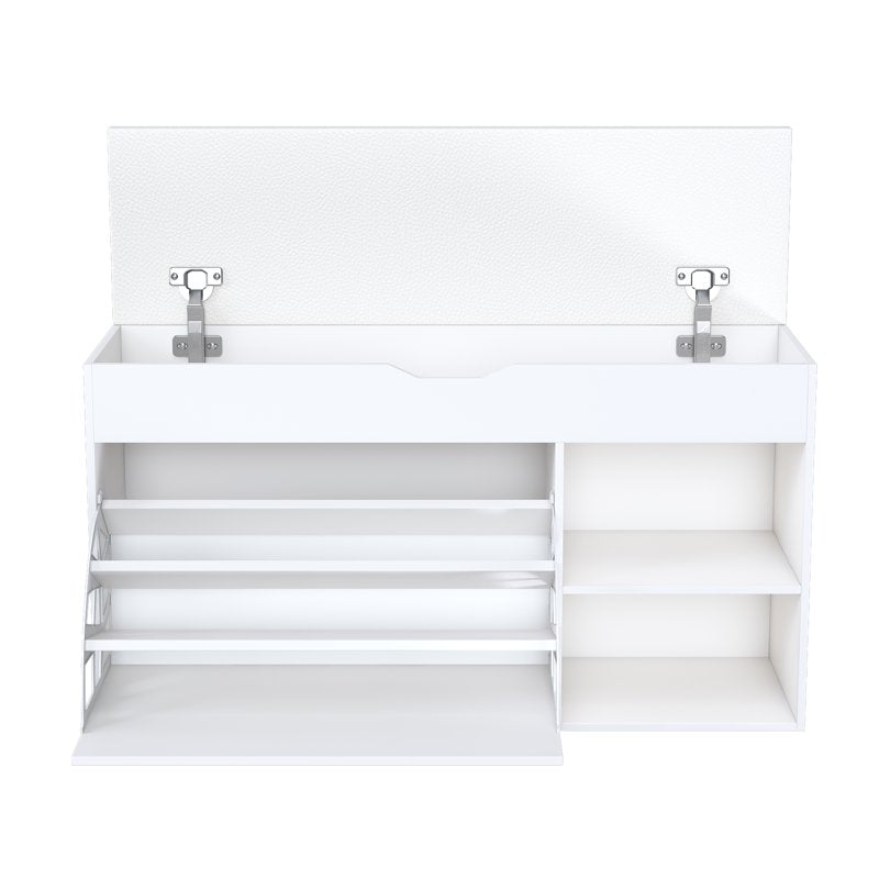 Shoe Storage Bench with Adjustable 3-Tier Shoe Rack - White