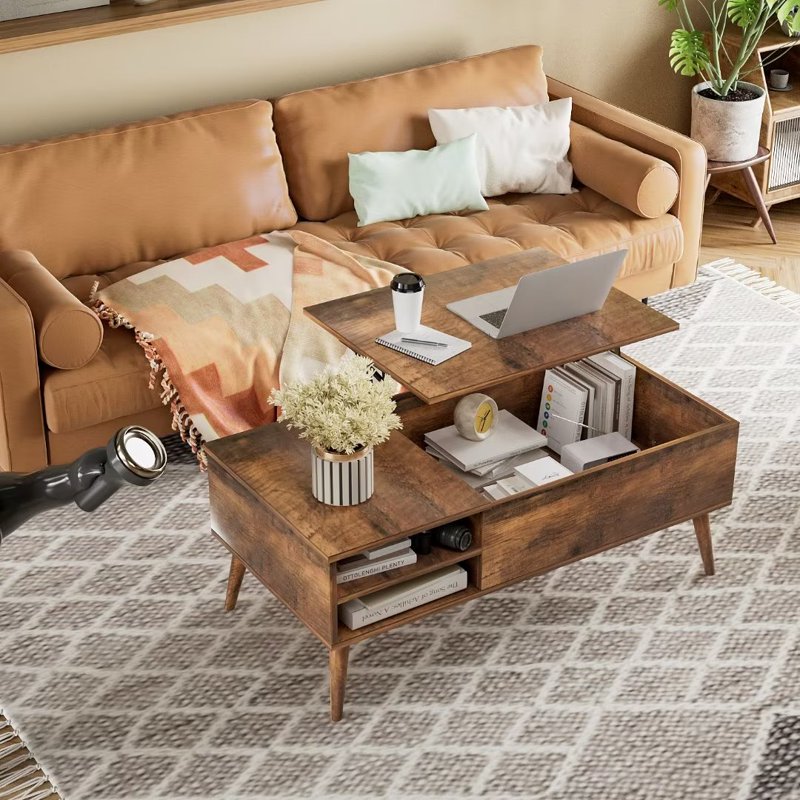 Lift Top Rectangular Wood Coffee Table - Rustic Oak