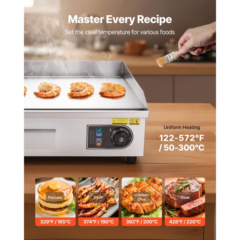 Commercial Electric Griddle - 2800W Stainless Steel, 25.79 x 15.75 inch