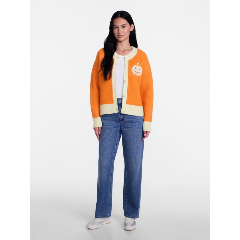 Jackie Orange Halloween Pumpkin Cardigan Sweater for Women - Size L