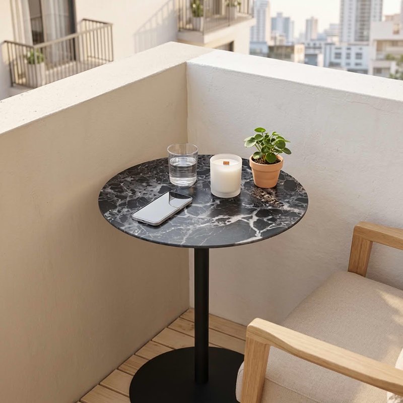 Compact 17.5 Inch Round Tulip Side Table - Marble Glass Top