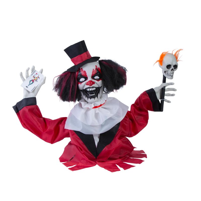 19.5-Inch Animated Clown Halloween Prop Black Red White Spooky Decor