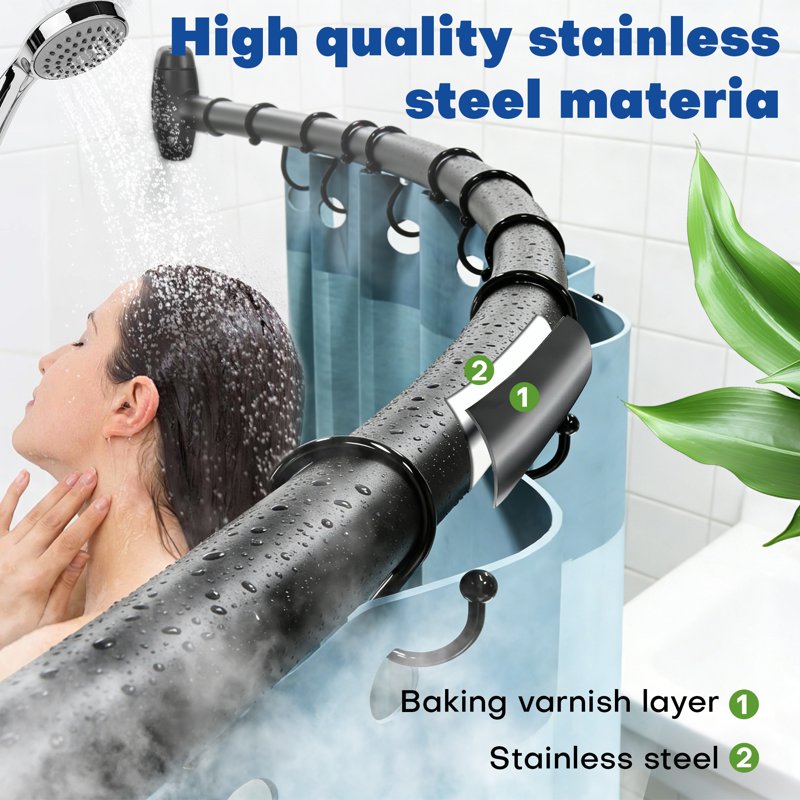 Black 43-71 Inch Adjustable Curved Shower Curtain Rod Rustproof Expandable Bathroom Shower Rod