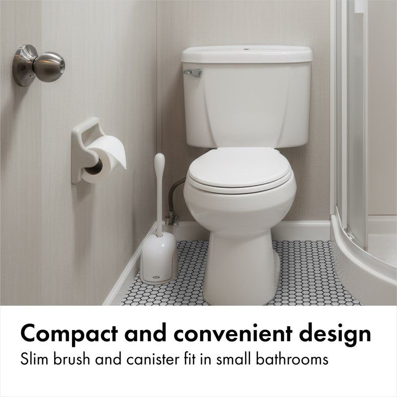 Compact Toilet Brush with Canister Holder - Space-Saving Bathroom Cleaning Tool