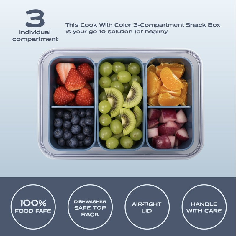 3-Compartment Snack Box with Ice Pack - Dark Blue