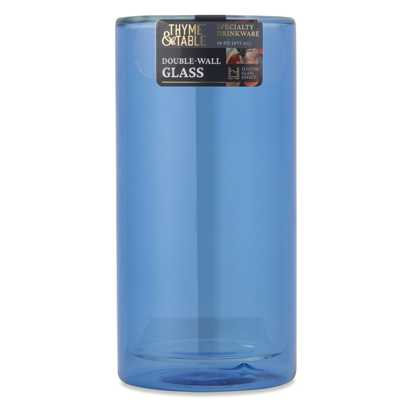 16 fl oz Blue Double Wall Drinking Glass Set - 2 Pack
