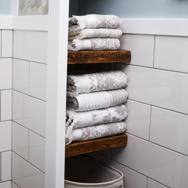 Mirage Fringe Hand Towel 2-Pack - Taupe, 16 x 26 Inches | Reversible Jacquard Design