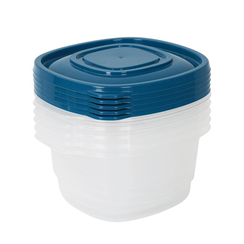 5.2 Cup Food Storage Containers - 6 Pack, Clear with Blue Lids