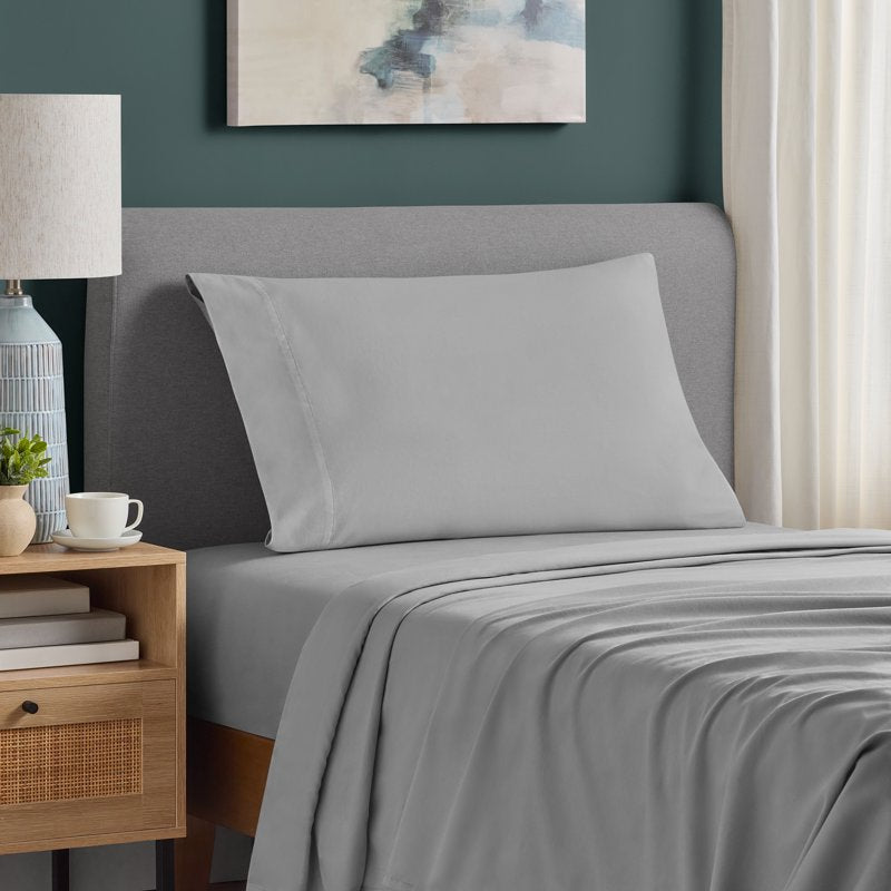 Cotton Pillowcases 2-Pack - 220 Thread Count Brushed Sateen, Standard, Soft Silver