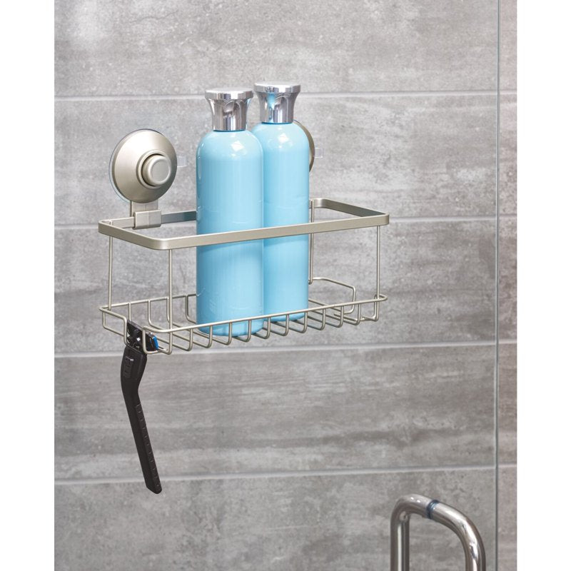Satin Silver Shower Basket - Rust-Resistant Steel Bathroom Storage Caddy