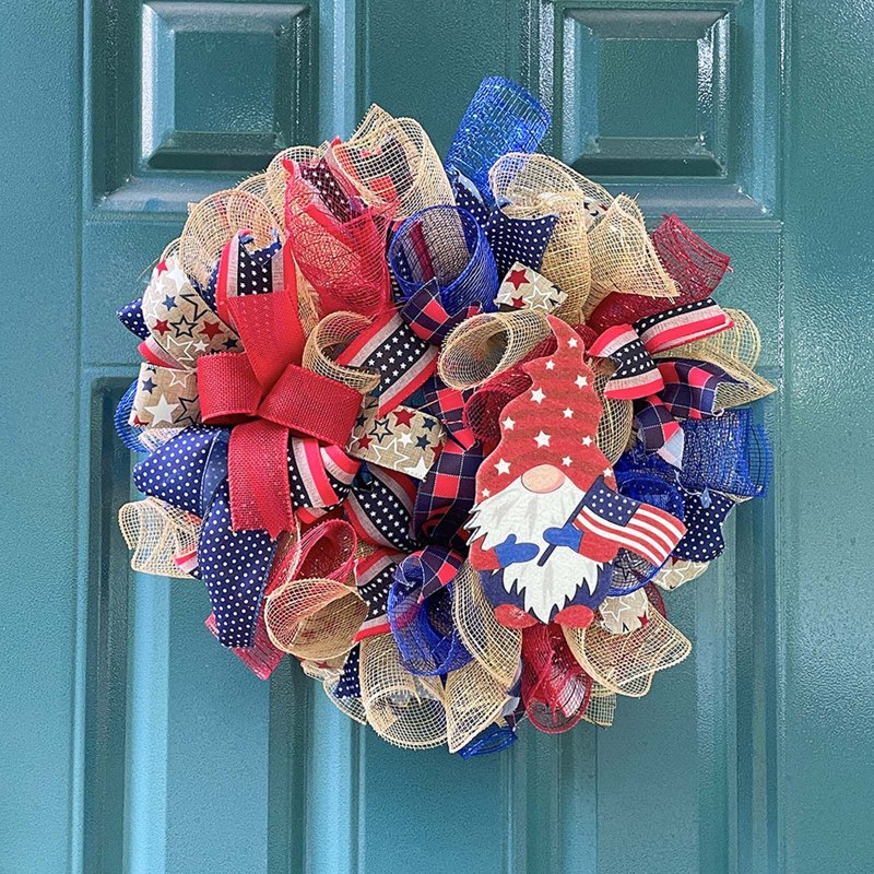 Nkmbld 4th of July Patriotic Wreath - Red White Blue for Front Door & Outdoors (Variation A)
