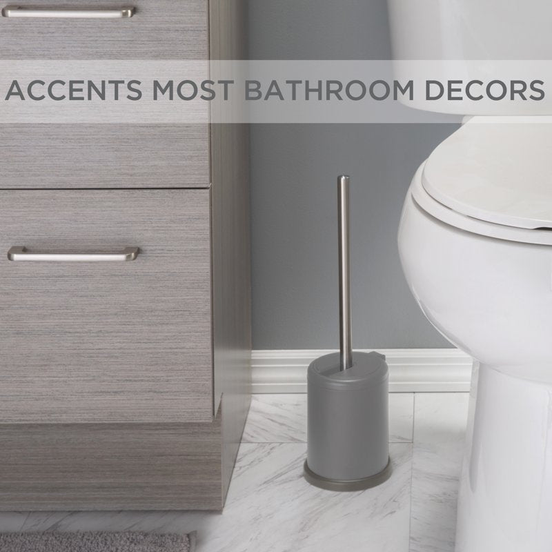 Self-Closing Toilet Brush and Holder Set - Grey, 2 Pack | Hygienic Stainless Steel Design
