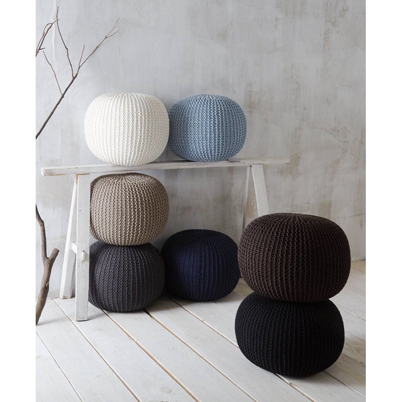 Urban Shop Round Knit Pouf - Black, 18 Inch Footrest & Accent Chair