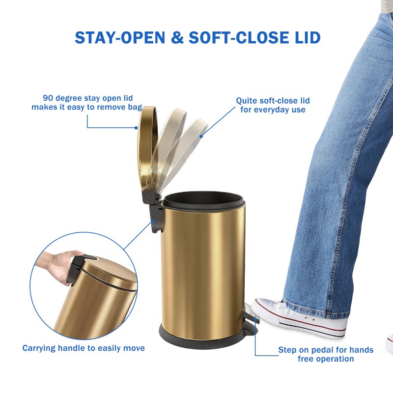 1.3 Gallon Stainless Steel Bathroom Trash Can - Gold & Silver - 2 Pack