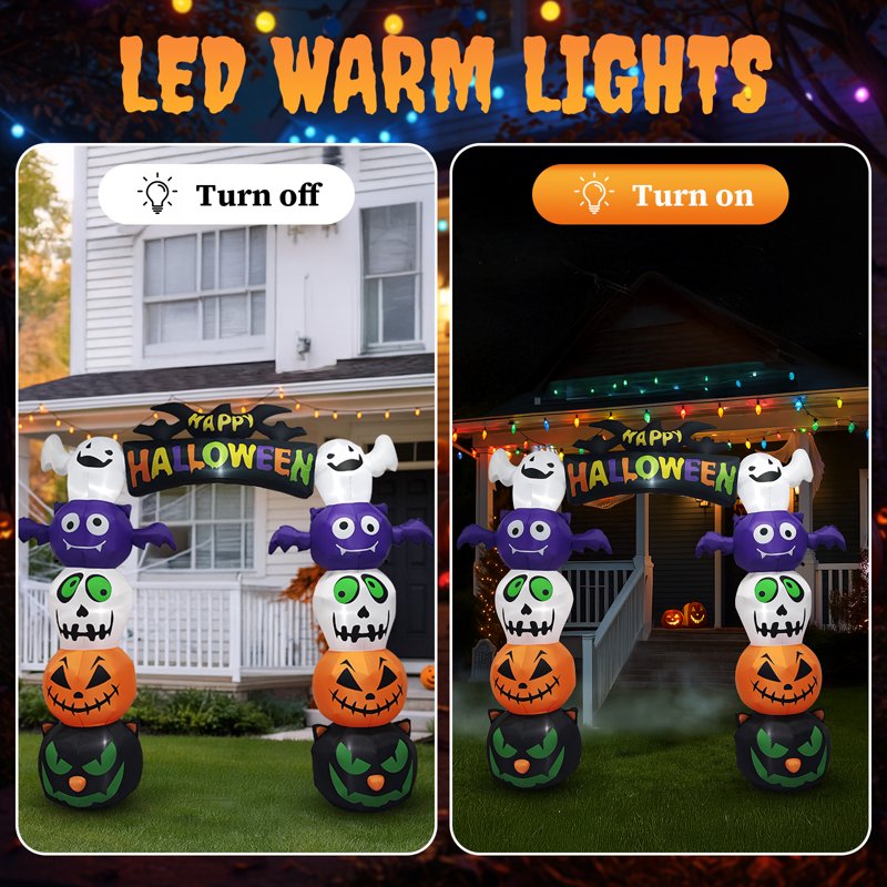 Halloween Inflatable Pumpkin Ghost Archway - 8.2FT with LED Lights, Outdoor Decorations