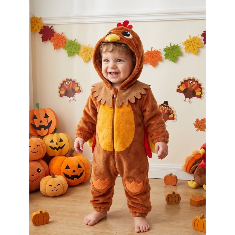 Toddler Baby Girl Boy Thanksgiving Turkey Costume Brown 12-18 Months Halloween Romper