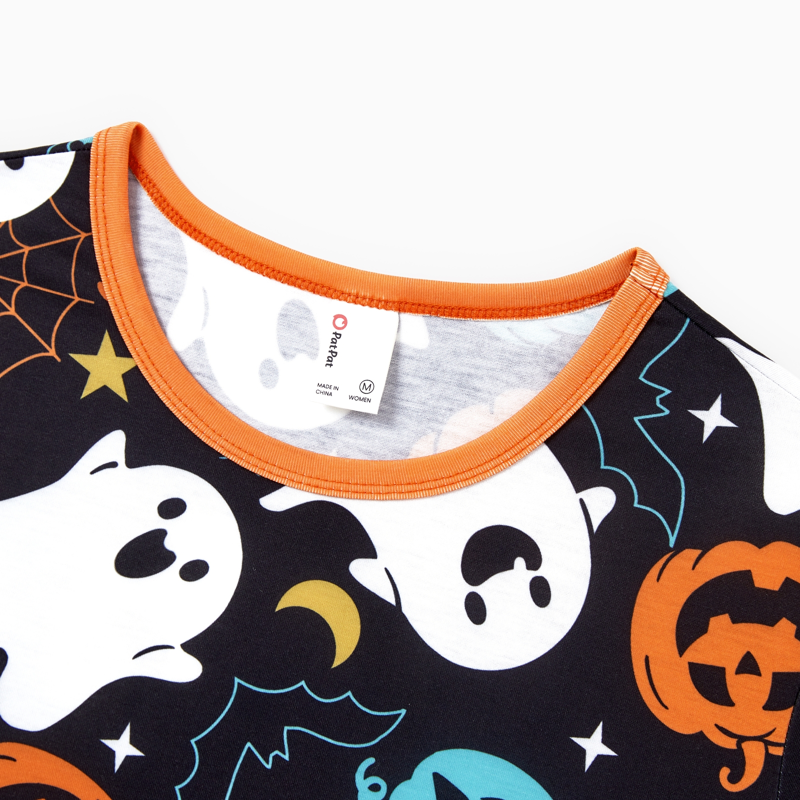 Halloween Pajamas Women Family Matching 2-Piece Ghost and Pumpkin Print Sleepwear - Black, M - Variation of THIS listing