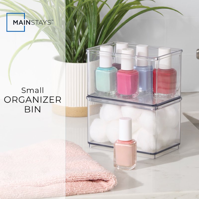 Small Clear Plastic Bathroom Organizer Bin - Rectangular, Stackable, Multi-Purpose Storage