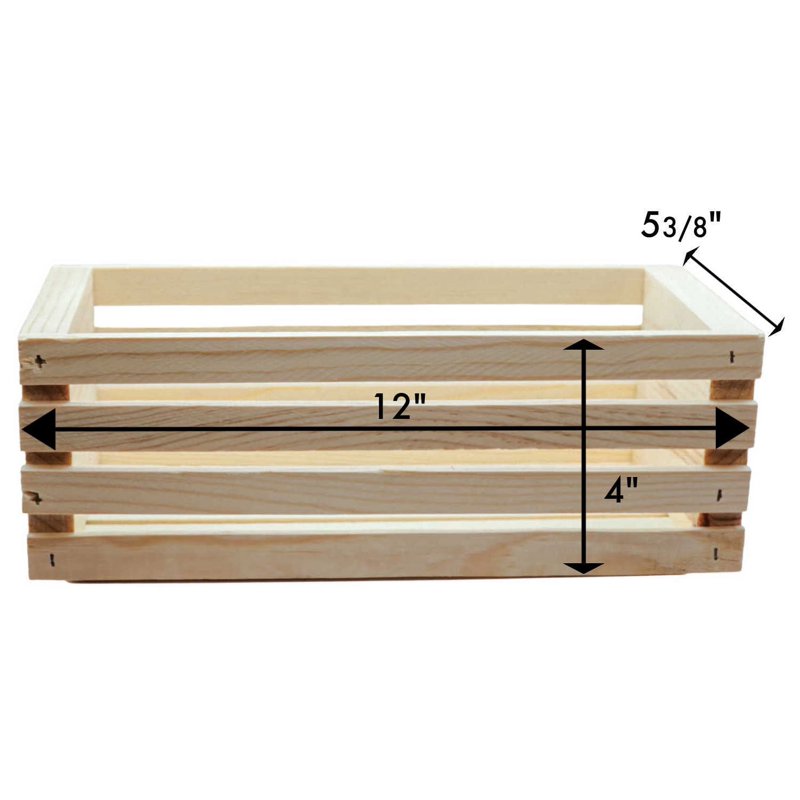 Unfinished Wooden Storage Crate - 12x5.5x4 Inches for Crafts & Organization