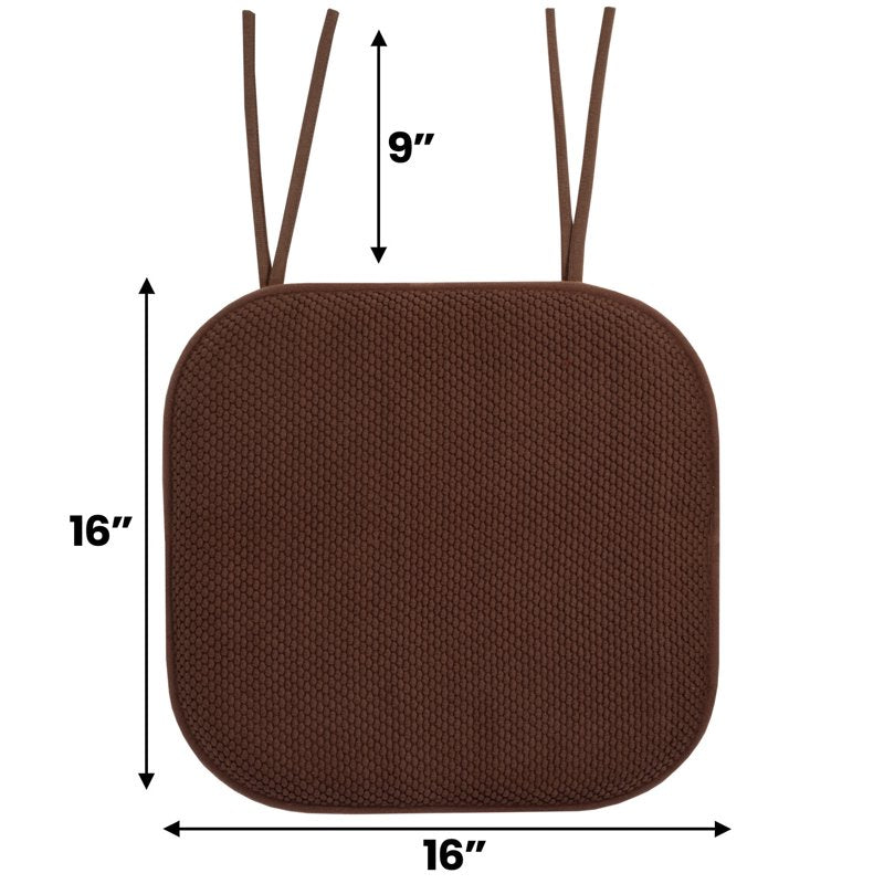 Memory Foam Chair Cushion Pad with Ties - 2-Pack, Brown