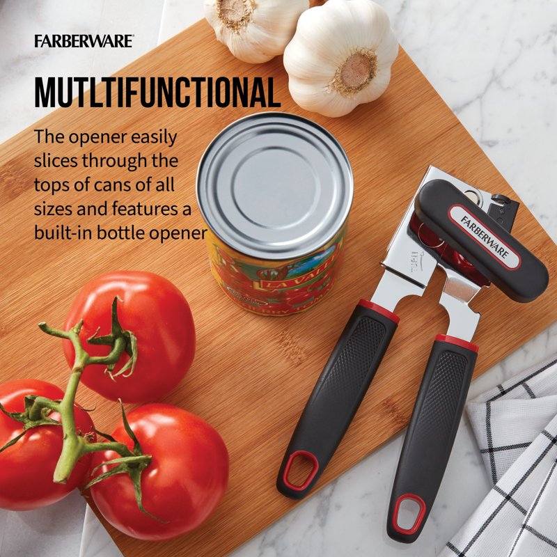 Soft Grip Can Opener with Magnetic Lid Lifter - Black/Red