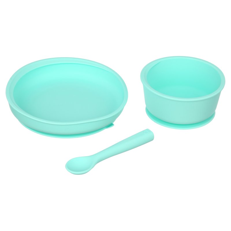 Infant Self Feeding Set - Mint Silicone Suction Plate & Bowl