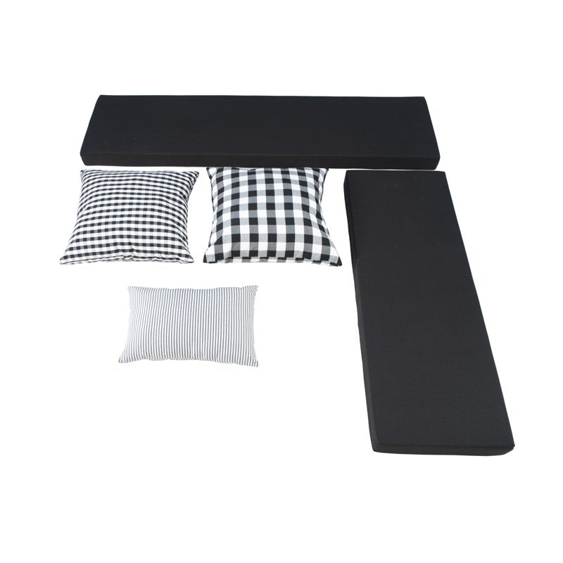Backless Corner Nook with Storage & 5-Piece Cushion Set - White/Black Stripe
