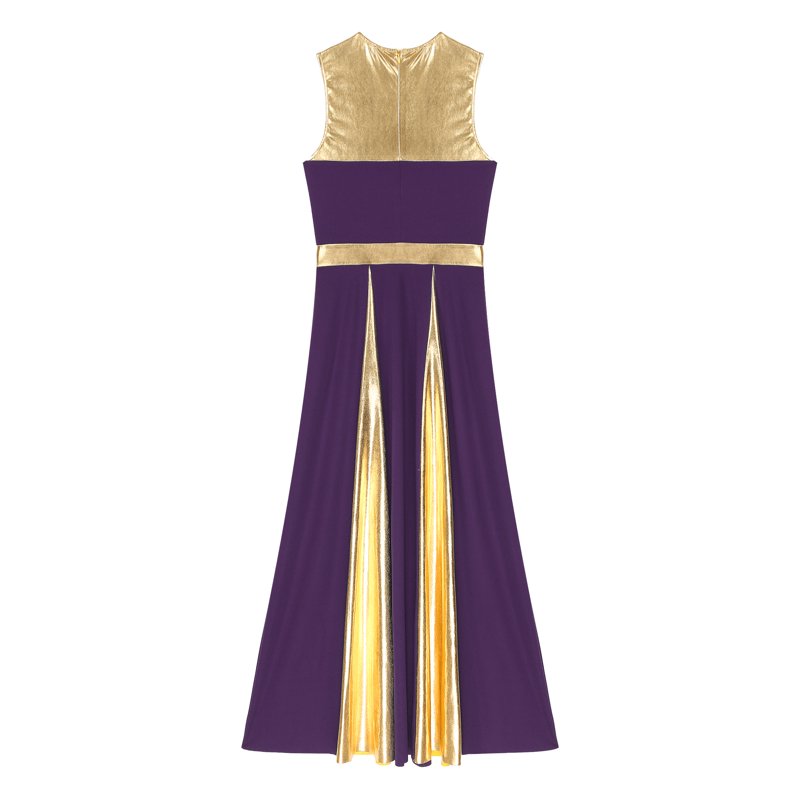 Women's Sleeveless Worship Dance Dress - Metallic Patchwork, Purple, XL