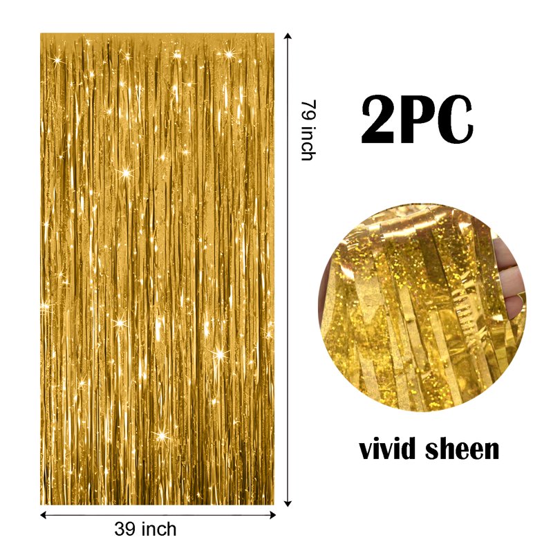 Golden Light Bright Blinking Foil Fringe Curtain - 2 Pack for Events and Parties
