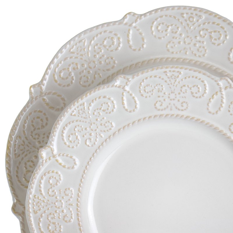 16-Piece Scalloped Stoneware Dinnerware Set - White