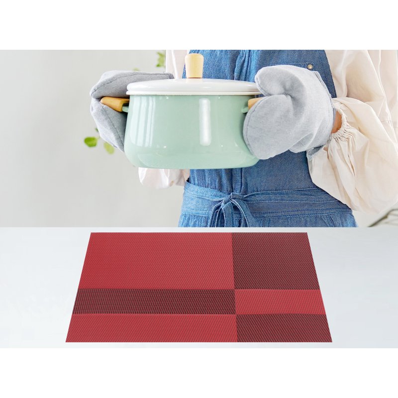Set of 8 Red Placemats for Kitchen Table Decor - Non-Slip