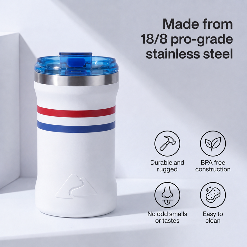 16oz Stainless Steel Can Tumbler with 2-in-1 Lid - Patriotic Red & Blue Stripe