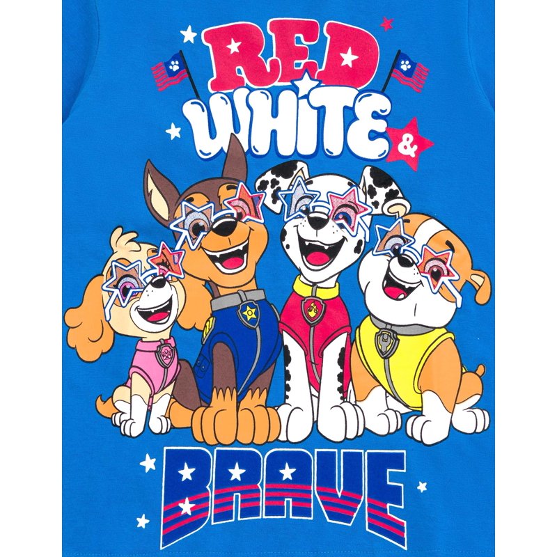 Toddler Boys Paw Patrol 4th of July T-Shirt with Skye Chase Marshall in Red White & Brave - Variation of THIS listing