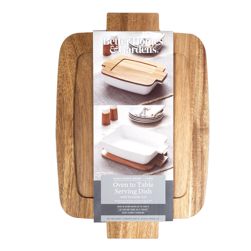 Ceramic Oven to Table Serveware Dish with Acacia Lid - 3 Pack