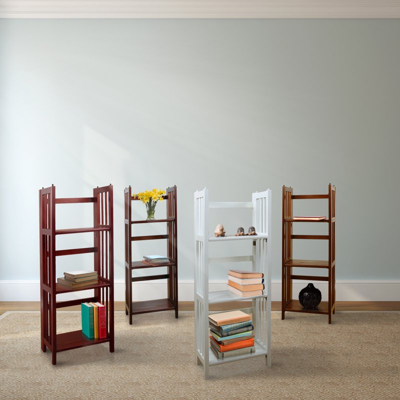 3-Shelf Folding Bookcase - Solid Wood, Walnut Finish, 14" Wide