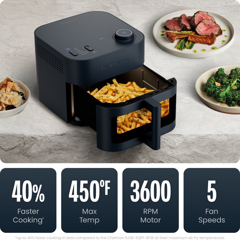 8-Quart Air Fryer with Powerful DC Motor & 450°F Max Temp - Midnight