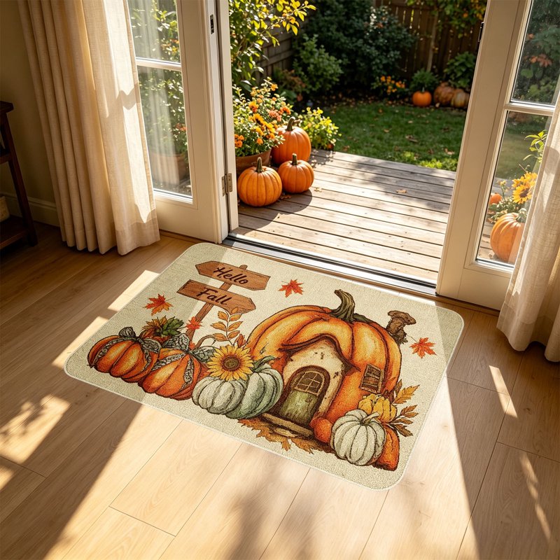 Thanksgiving Pumpkin Doormat - Non-Slip Autumn Front Door Decor - Variation T