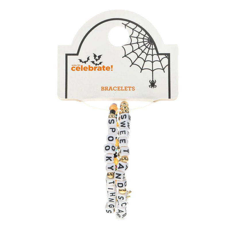 Sweet and Scary Halloween Beaded Stretch Bracelet Set - 2 Pieces, Spooky Style