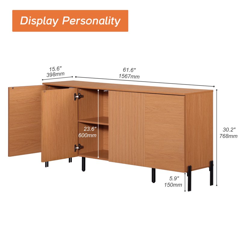 61" Minimalist 4-Door Sideboard - Mocha with Geometric Design