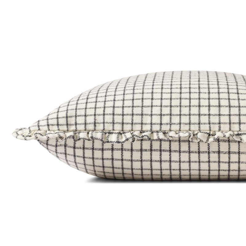 Decorative Throw Pillow with Ruffled Frame - Ivory & Black 18x18